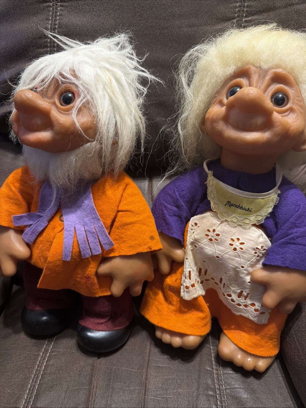 Vintage 1977 Thomas Dam Denmark Large 13" Grandma & Grandpa Trolls Dolls